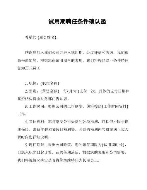 试用期聘任条件确认函