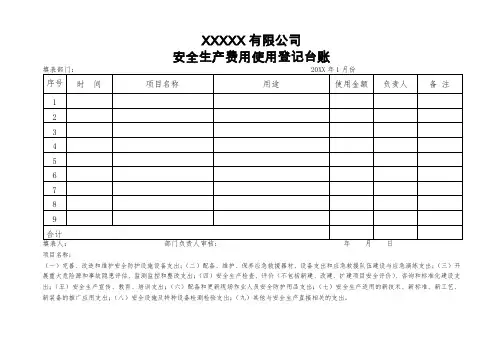 安全生产费用使用登记台账