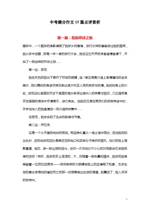 中考满分作文15篇点评赏析