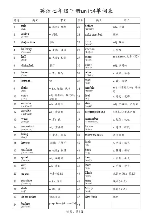 英语七年级下册第四单元
