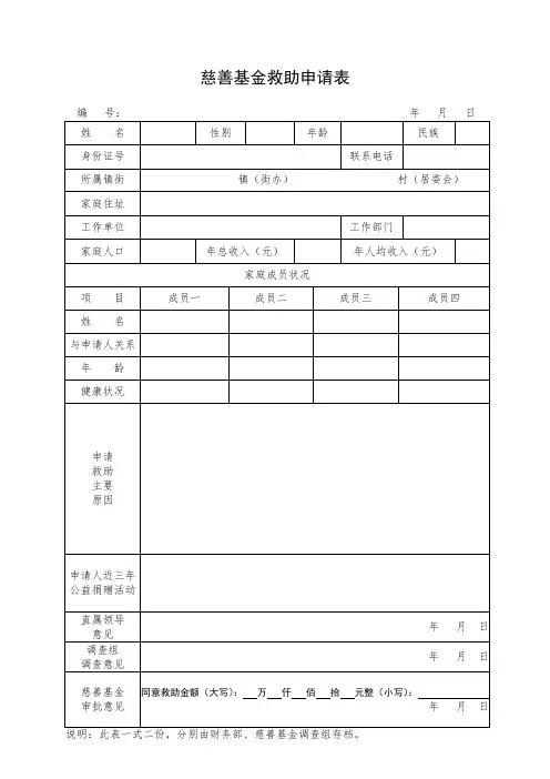 慈善基金申请表