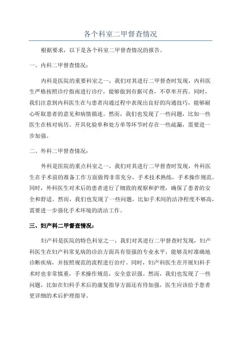各个科室二甲督查情况