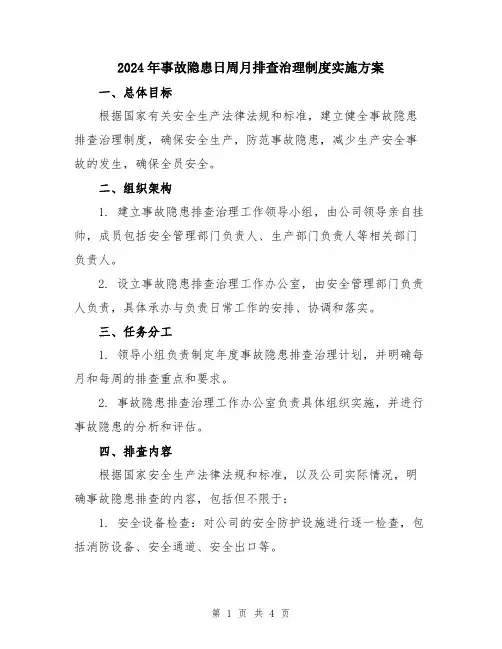 2024年事故隐患日周月排查治理制度实施方案