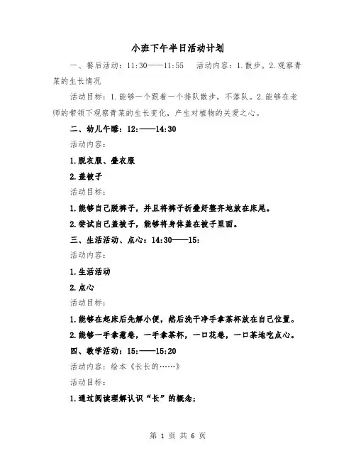 小班下午半日活动计划（二篇）