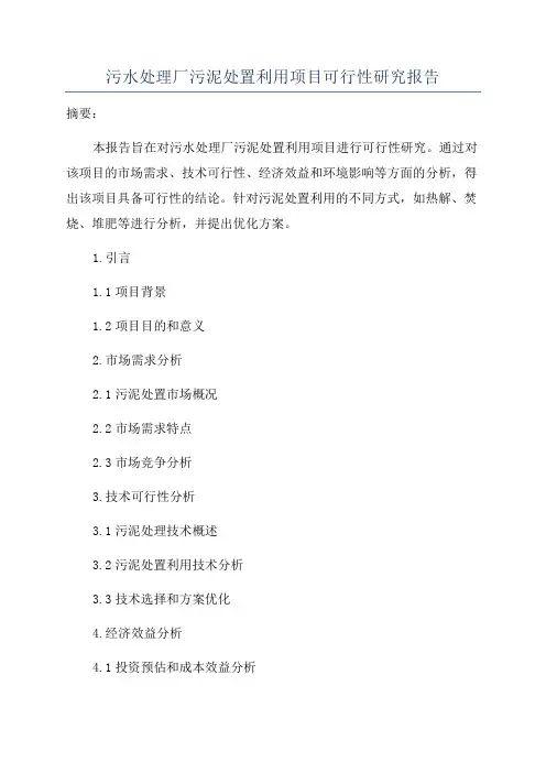 污水处理厂污泥处置利用项目可行性研究报告
