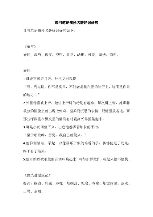 读书笔记摘抄名著好词好句