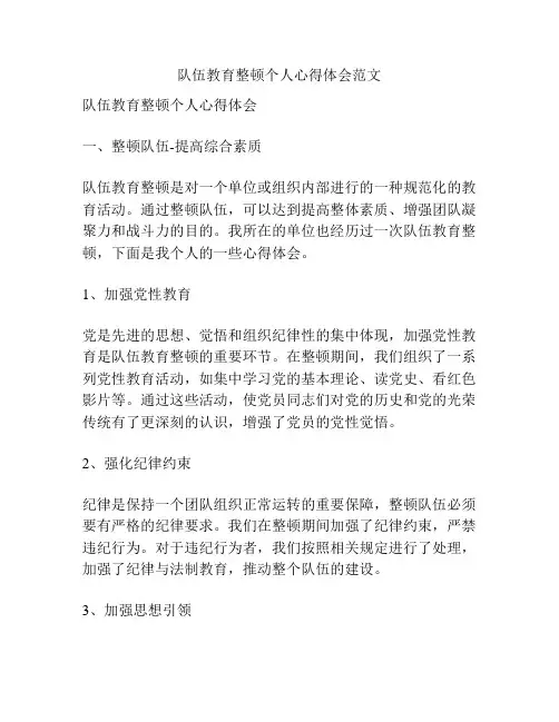 队伍教育整顿个人心得体会范文