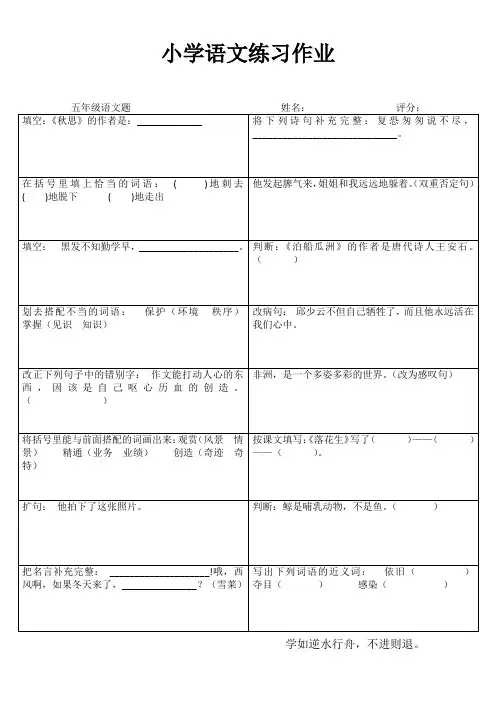 五年级语文课堂拓展精选练习I (7)