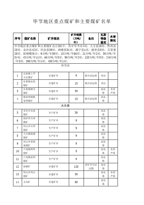 毕节地区煤矿