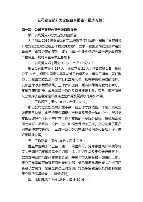 公司党支部分类定级自查报告（精选五篇）