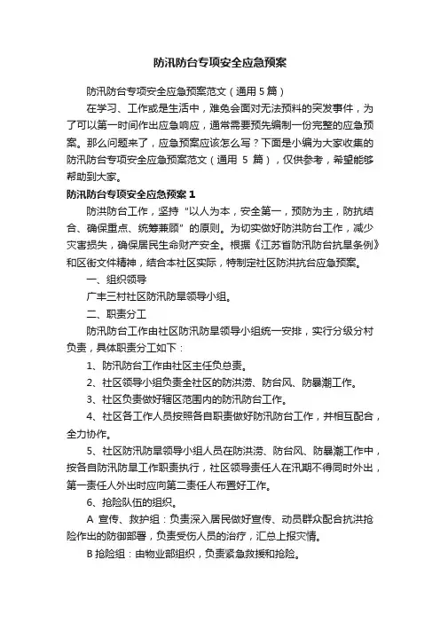 防汛防台专项安全应急预案范文（通用5篇）