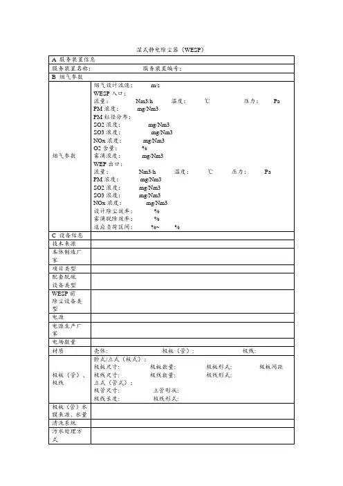 环保设施设备登记表模板：湿式静电除尘器(WESP)运行记录台账