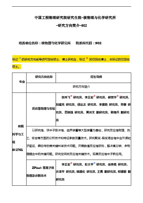 中国工程物理研究院研究生院-核物理与化学研究所 -研究方向简介-902