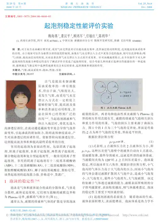 起泡剂稳定性能评价实验