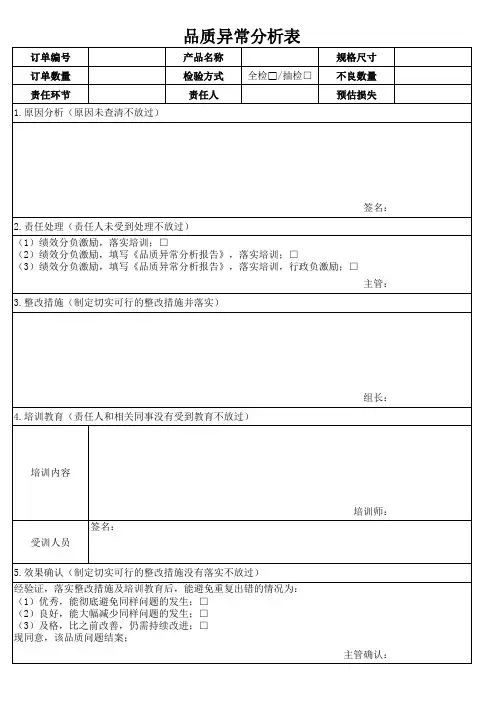 品质异常分析表