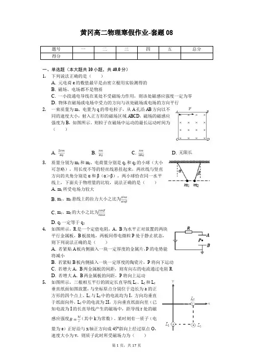 黄冈高二物理寒假作业-套题(含答案) (8)