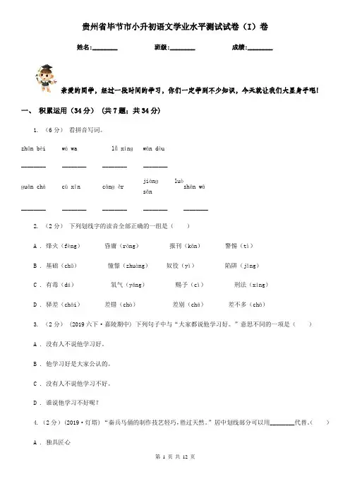 贵州省毕节市小升初语文学业水平测试试卷(I)卷