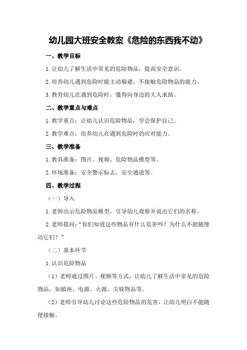 幼儿园大班安全教案《危险的东西我不动》