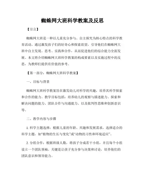 蜘蛛网大班科学教案及反思
