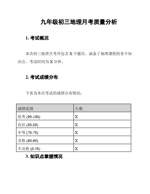 九年级初三地理月考质量分析