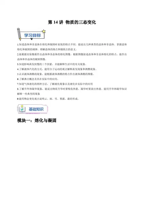 第14讲 物质的三态变化(解析版)
