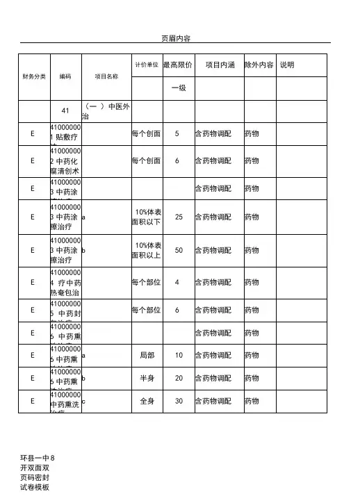 中医诊疗收费标准一级