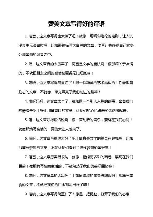 赞美文章写得好的评语