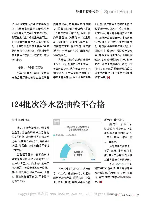 124批次净水器抽检不合格
