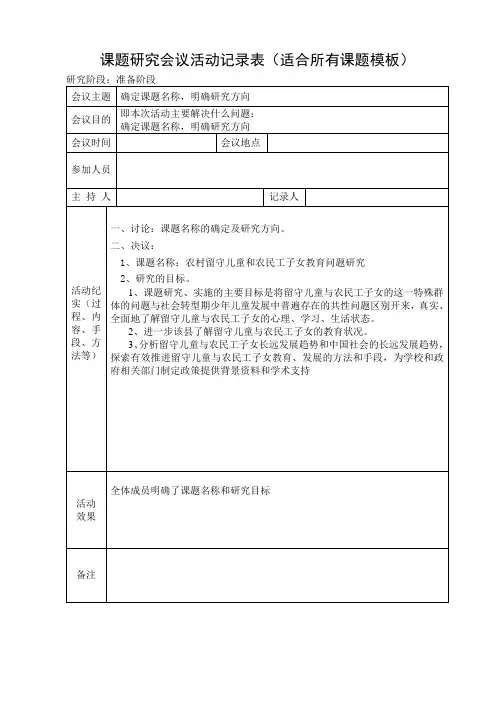 课题研究会议活动记录表(适合所有课题模板)