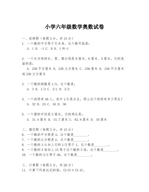 小学六年级数学奥数试卷