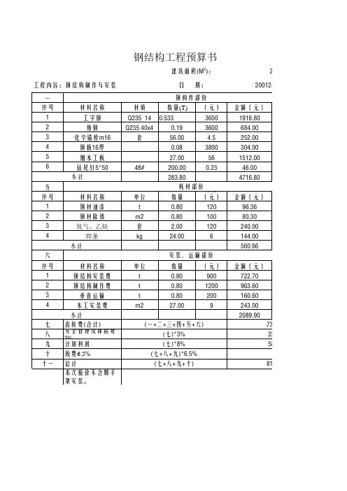 钢结构夹层预算