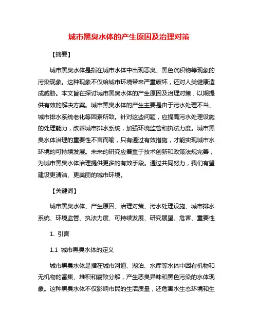 城市黑臭水体的产生原因及治理对策