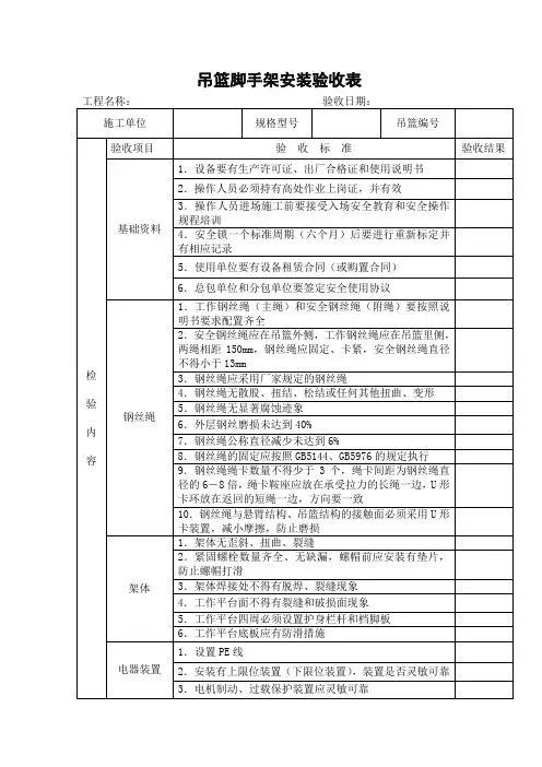 吊篮脚手架安装验收表