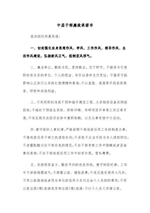 中层干部廉政承诺书（2篇）