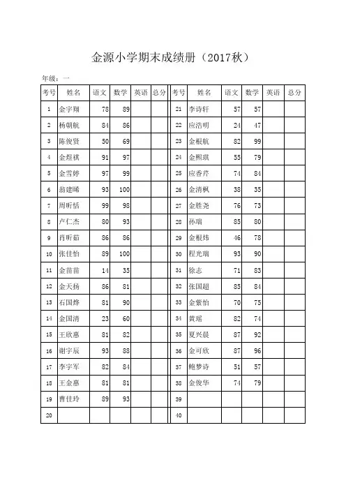 金源小学期末考试学生花名册
