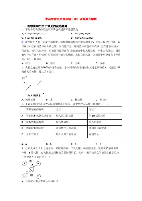 生活中常见的盐易错(难)训练题及解析