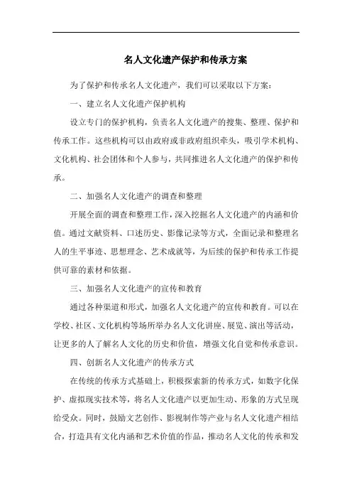 名人文化遗产保护和传承方案