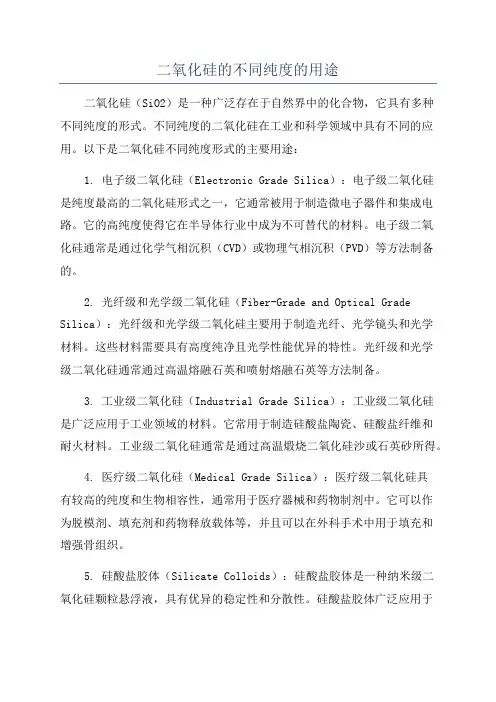 二氧化硅的不同纯度的用途