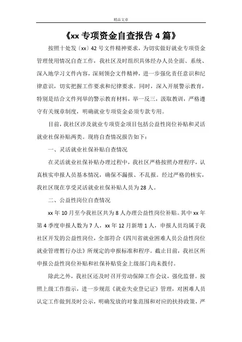 《2021专项资金自查报告4篇》