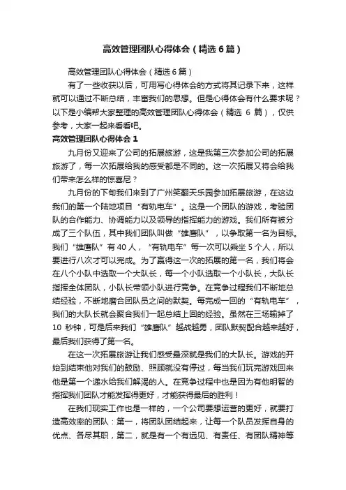 高效管理团队心得体会（精选6篇）