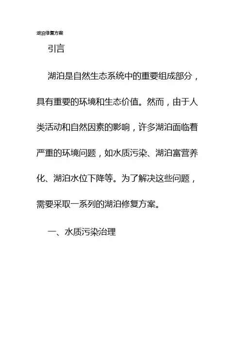 湖泊修复方案