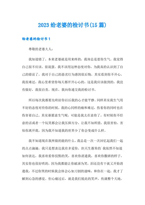 2023给老婆的检讨书(15篇)