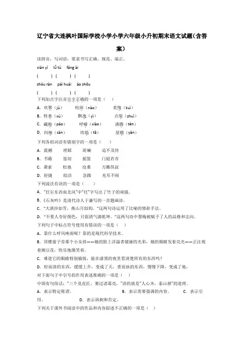 辽宁省大连枫叶国际学校小学小学六年级小升初期末语文试题(含答案)