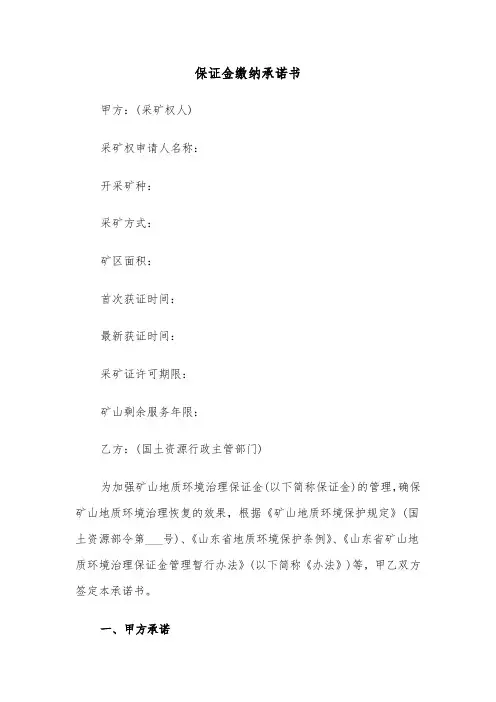 保证金缴纳承诺书(四篇)