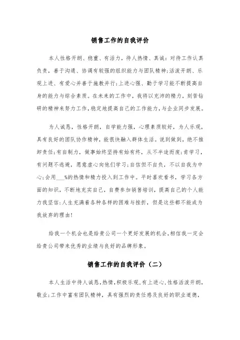 销售工作的自我评价(五篇)