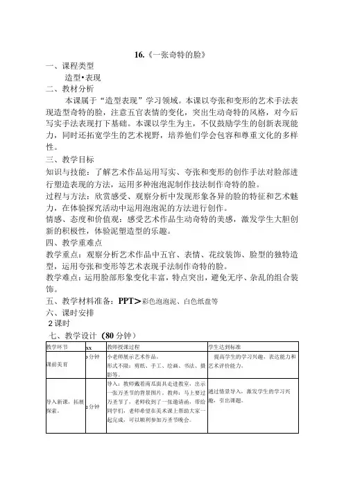 一张奇特的脸_《一张奇特的脸》教案美术四小x微课公开课教案教学设计课件