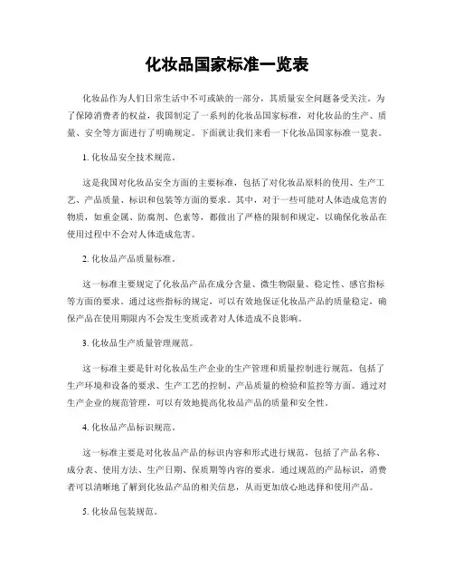 化妆品国家标准一览表