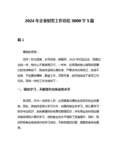 2024年企业财务工作总结3000字5篇