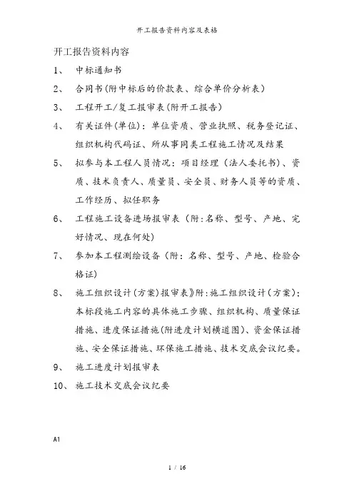 开工报告资料内容及表格