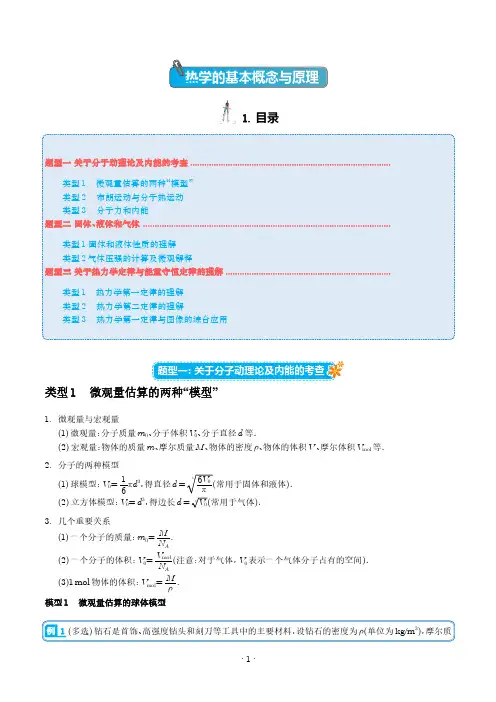 2024届高考物理一轮复习热点题型归类训练：热学的基本概念与原理(解析版)